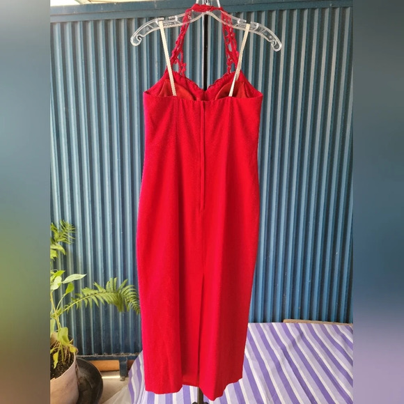 Jackie K Red Strapless Sleeveless Red Sheath Dress Back Slit Size 8 - Picture 6 of 12